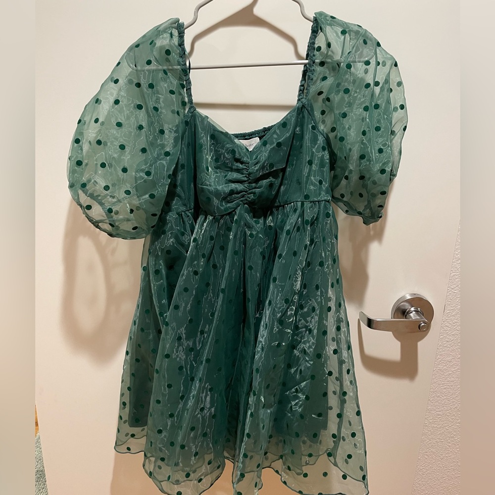 Green polka dot dress